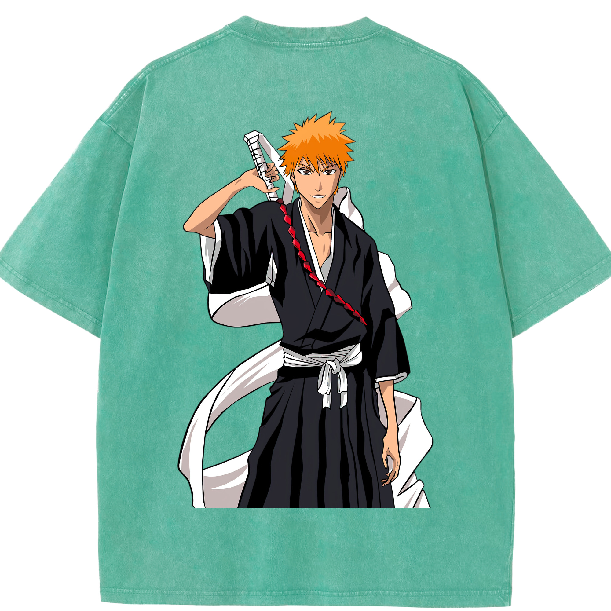 （画像用） ブリーチ 黒崎一護（くろさき いちご）BLEACH Kurosaki Ichigo 綿100% ヴィンテージ風 半袖Tシャツ（背面プリント）